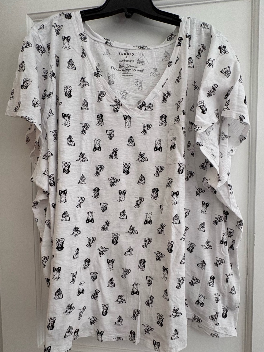 torrid White V-Neck Tee with Black Puppy Print